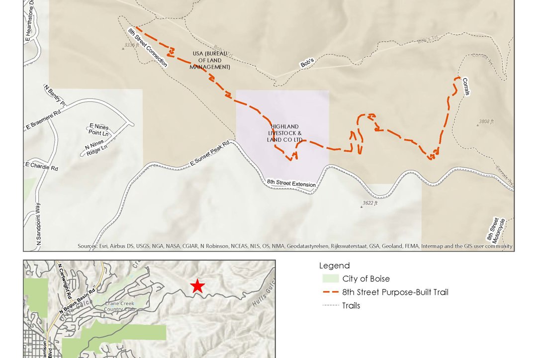 Map of 8th Street Connection linking Corrals Trail #30 and lower Bob's Trail #31.